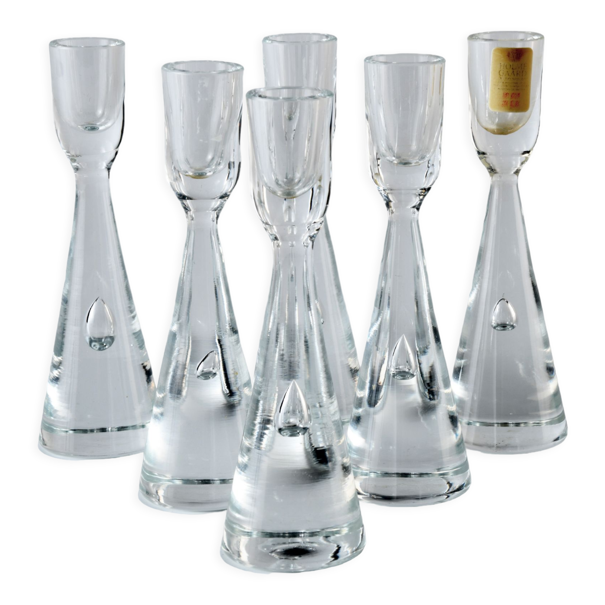 6 small glass candle holders by Bent Severin for Holmegaard
