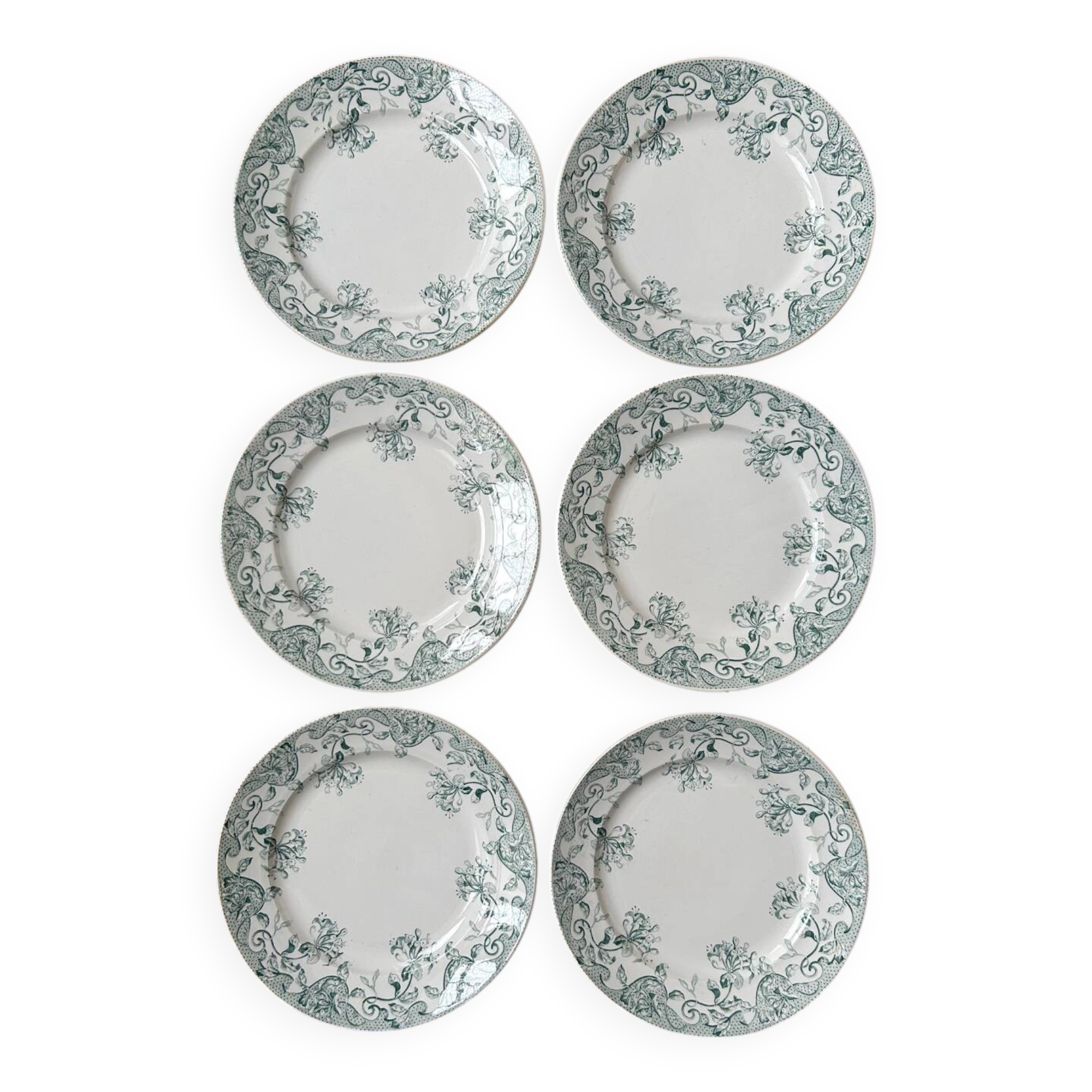Set of 6 old Terre de Fer flat plates