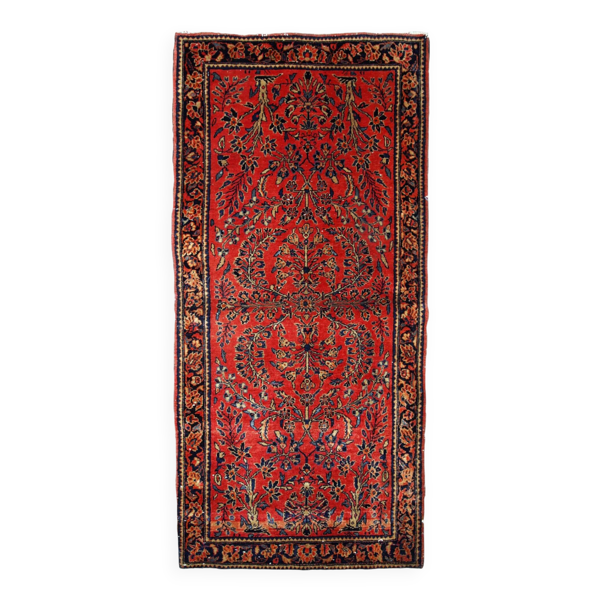 Handmade antique Persian Sarouk runner 3.2' x 7.10' (97cm x 241cm) 1900s - 1B708