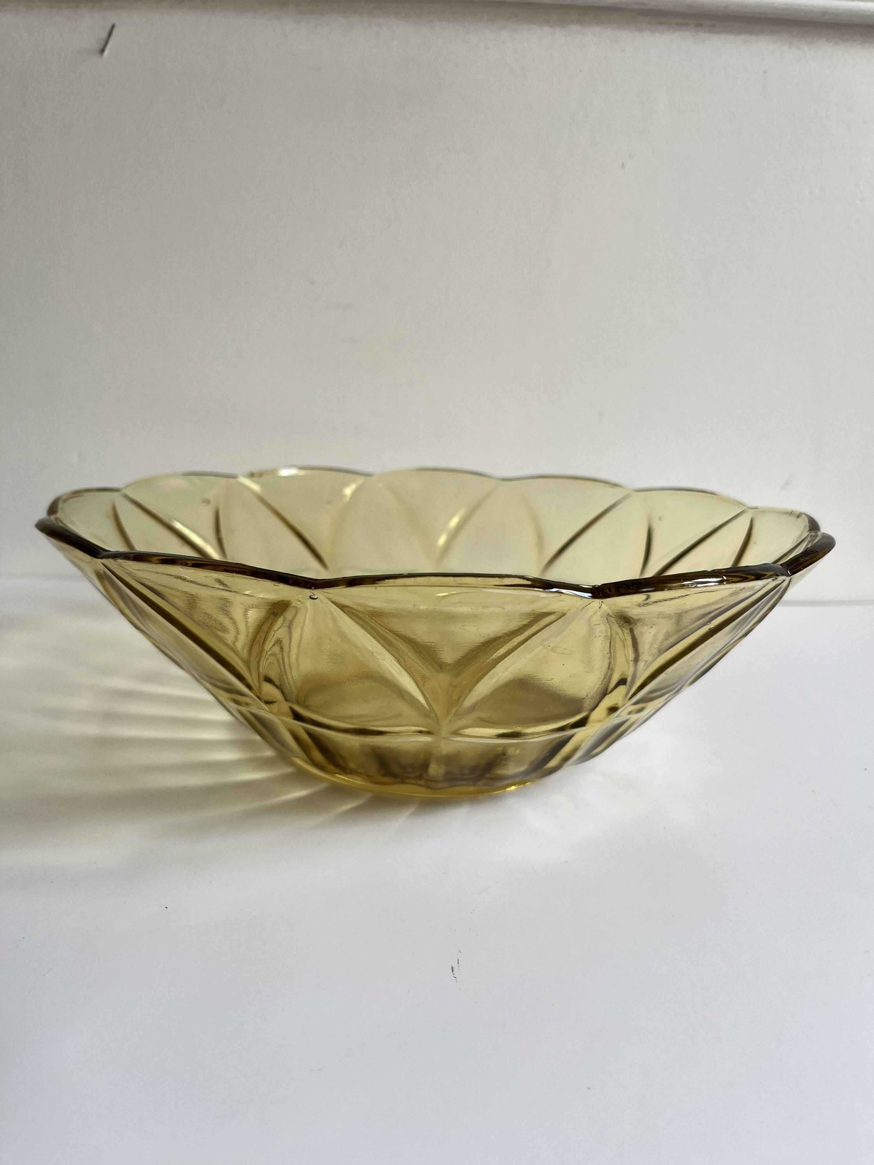 Yellow glass salad bowl