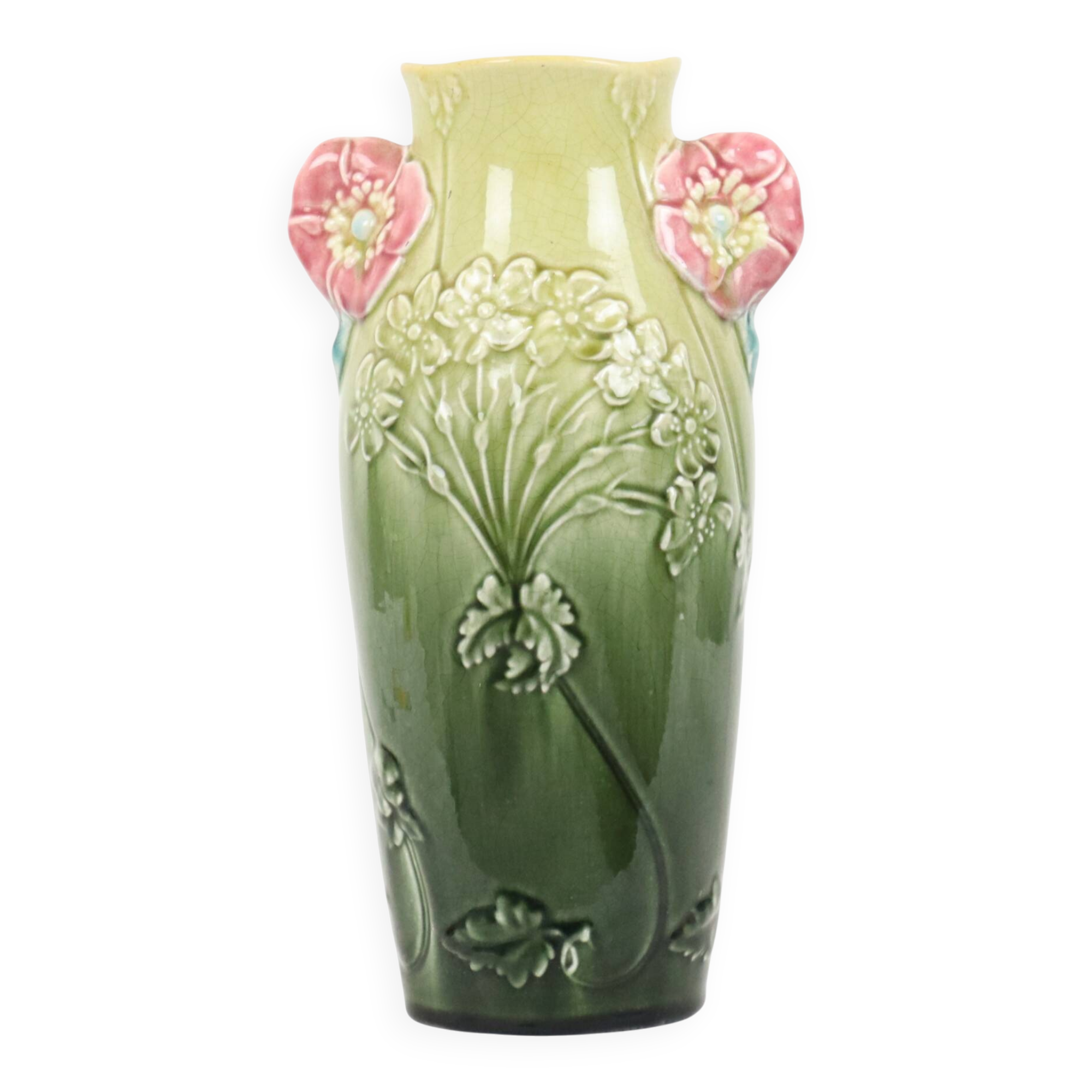 French Art Nouveau Vase Majolica Gustave De Bruyn 29cm