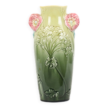 Vase Art Nouveau français Majolique Gustave De Bruyn 29 cm