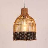 Suspension en rotin, noir et naturel, 30cmx40cm, luminaire Boho
