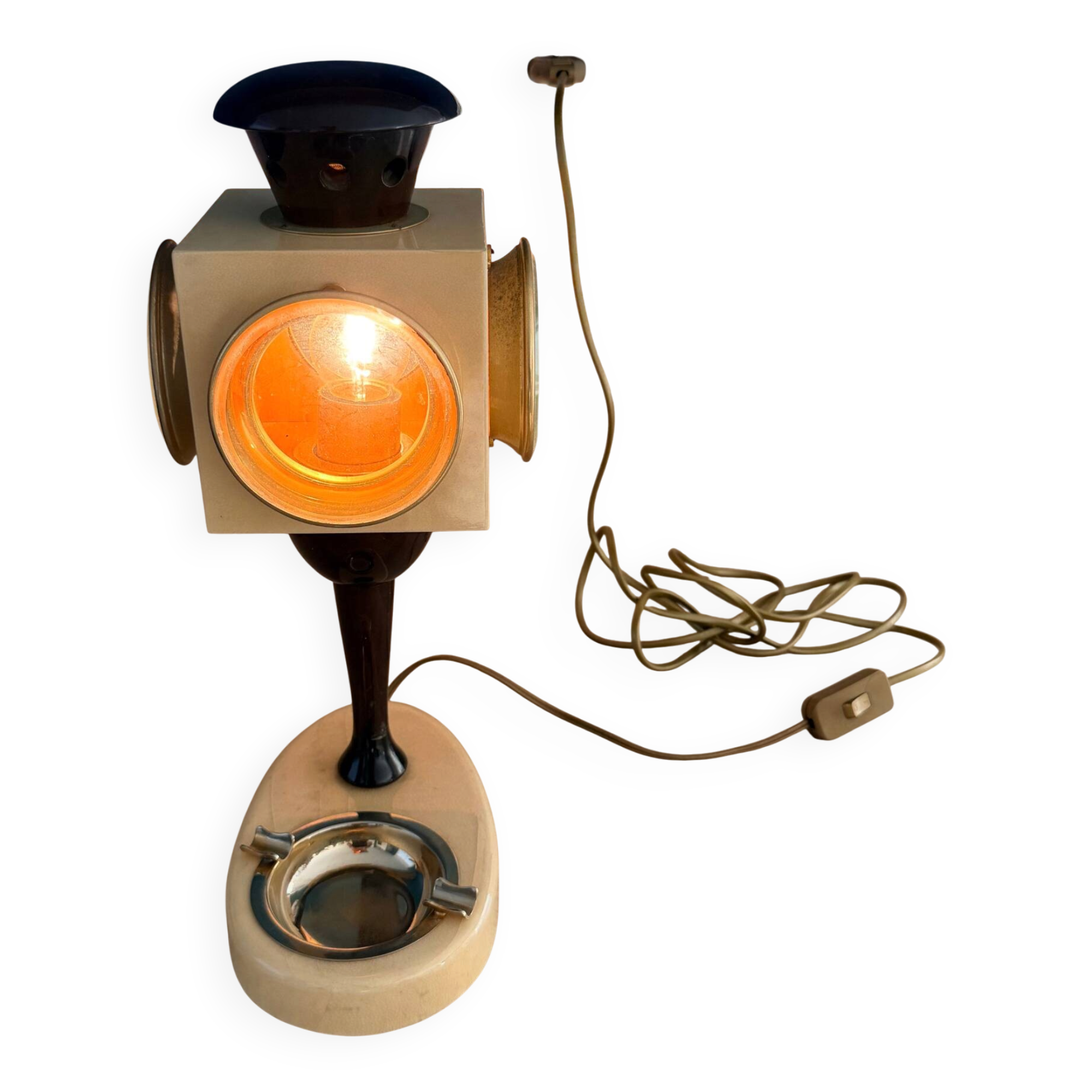 Rare Aldo Tura Lantern Table Lamp, Italy, circa 1950. Signed Tura, Model 907.