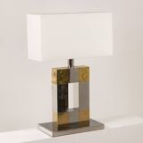 Geometric lamp in silver and gold metal. 1970s.