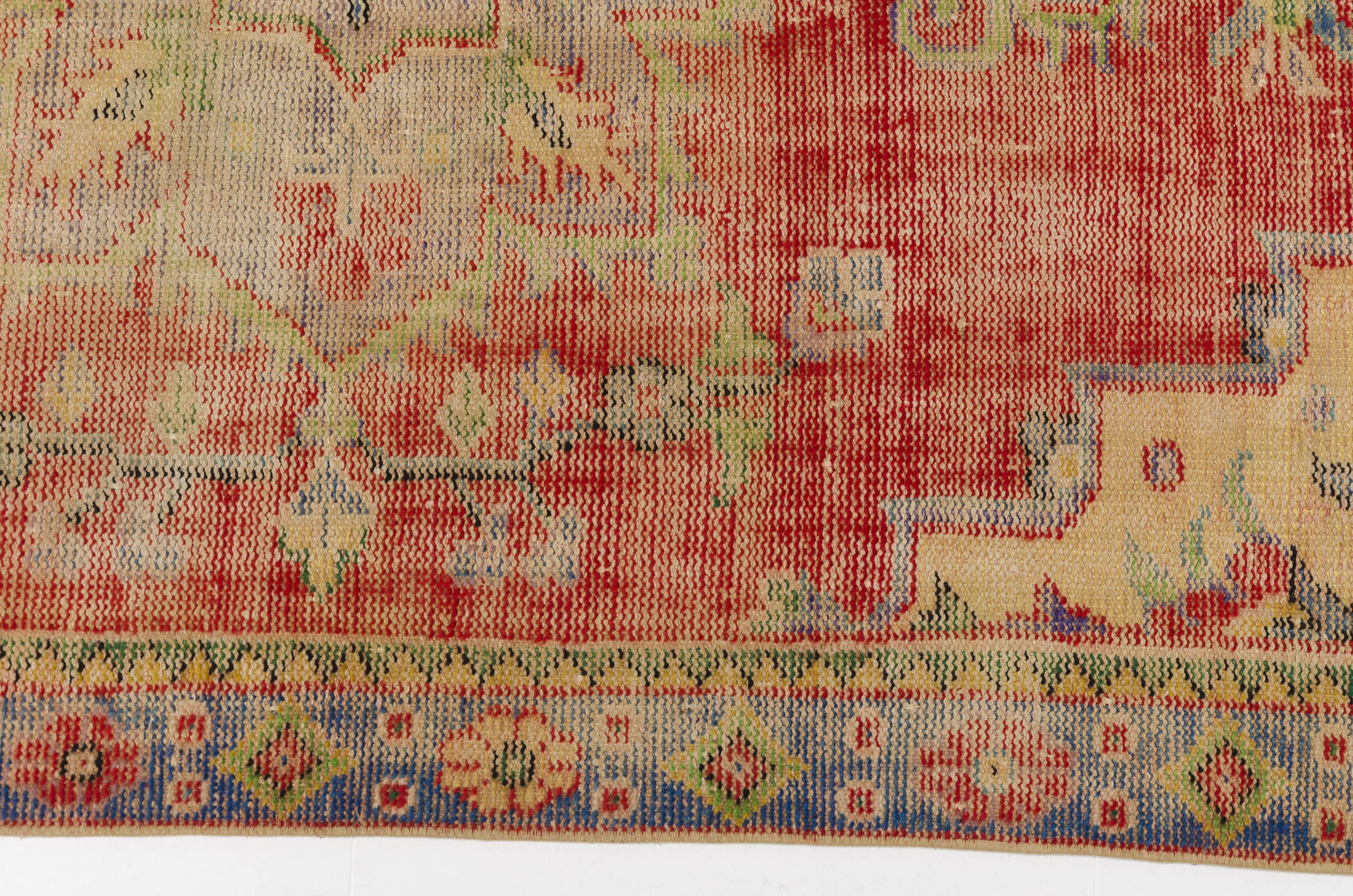 Red Oushak Vintage Carpet