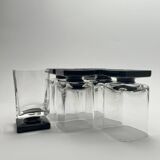 Set of 11 Black glass Square Footed Cocktail Glasses 1970