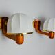 Pair of regency wall lights, pine and stretched canvas, Italy, 1970