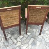 Paire de fauteuils teck et osier tressé