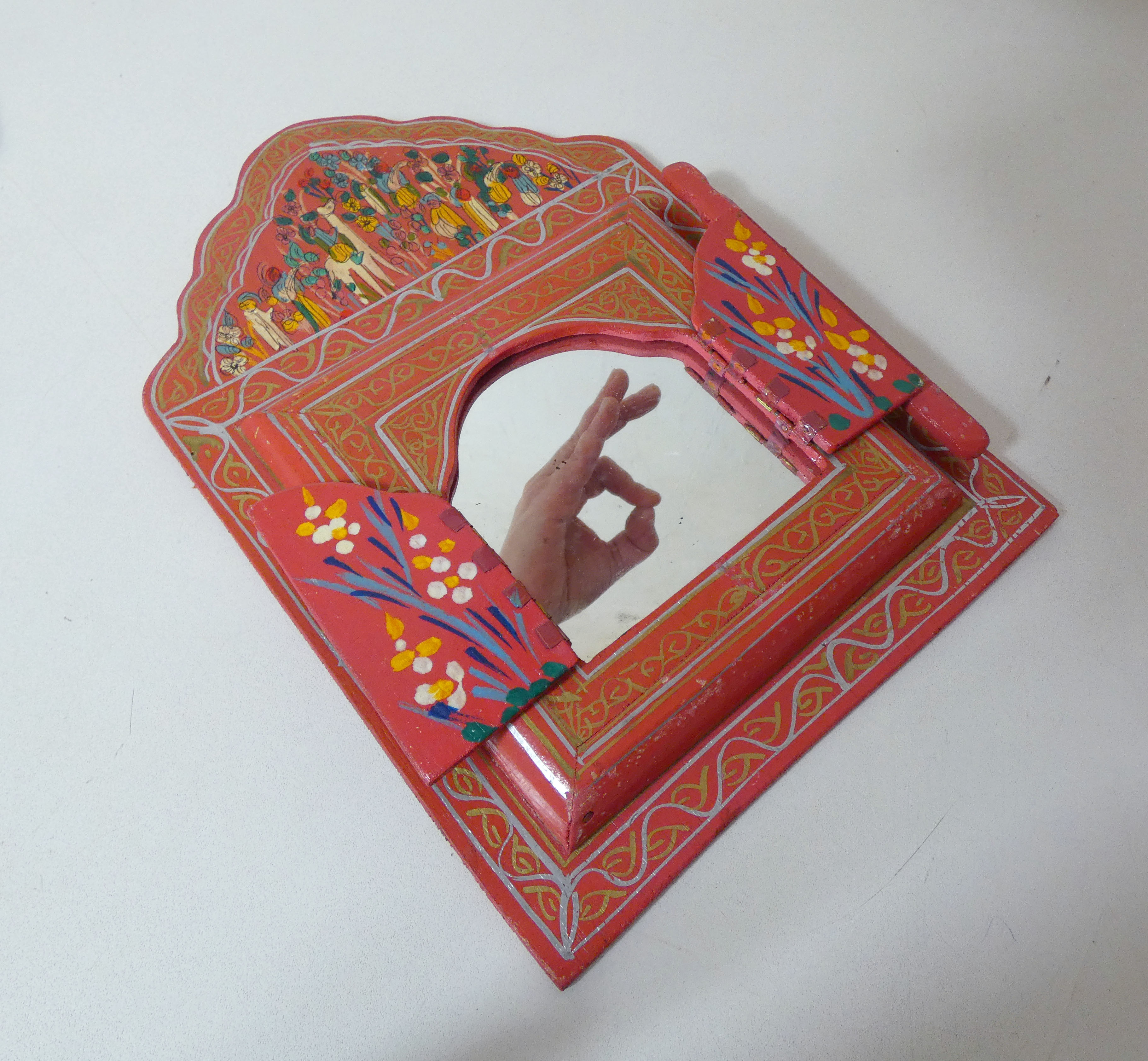 Old Moroccan mirror in pink wood Folk Art