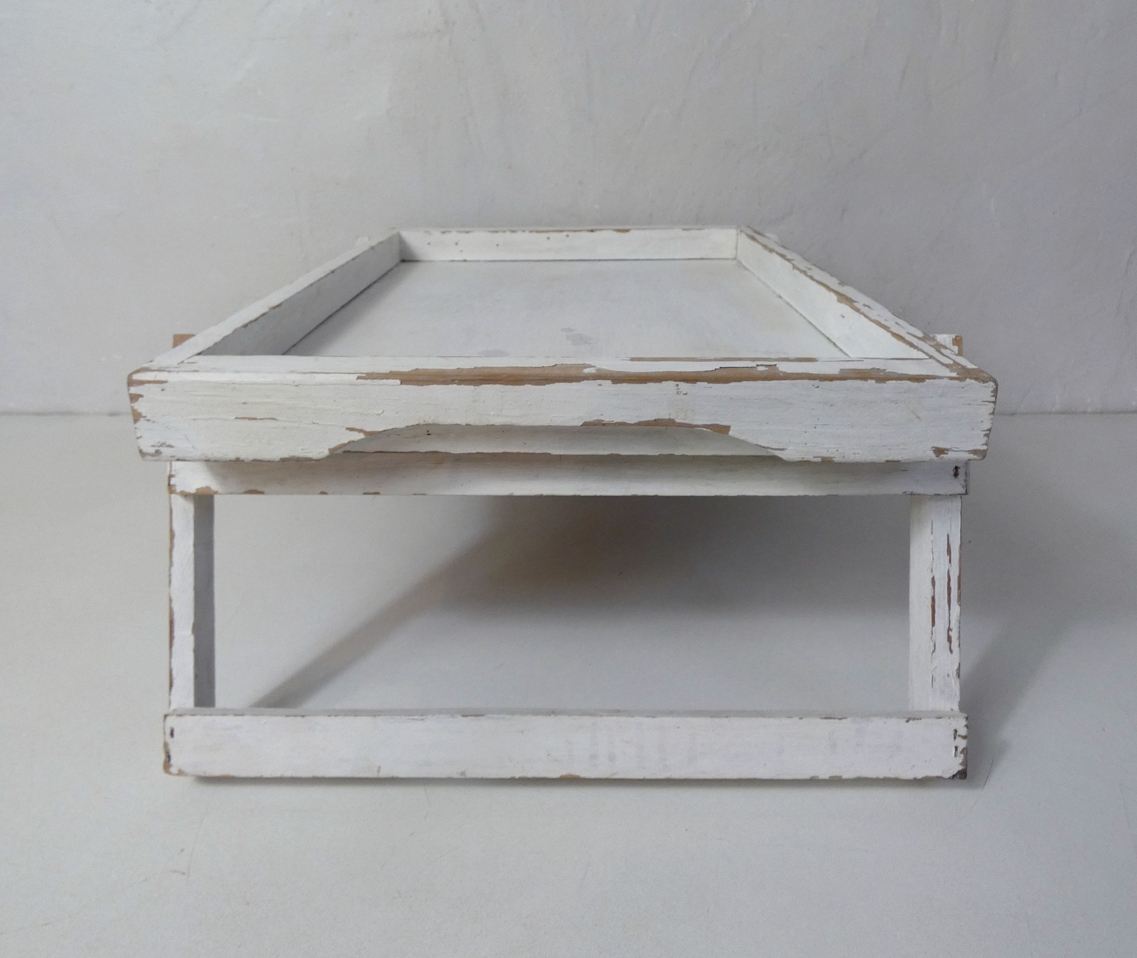 Vintage wooden tray breakfast in bed