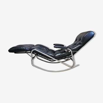 Fauteuil à bascule en cuir noir, Banmüller