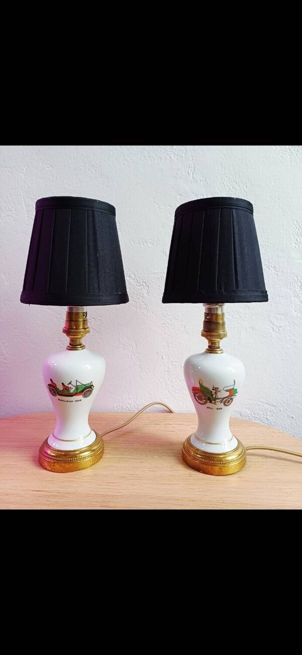 Paire de lampes de chevet en porcelaine et laiton, années 50-60