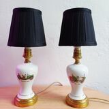 Pair of mid-century porcelain brass bedside lamps, 50s/60s