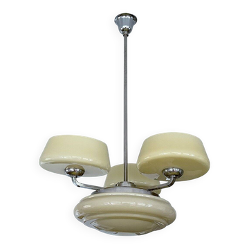 Grand plafonnier Art Déco en verre, années 1930