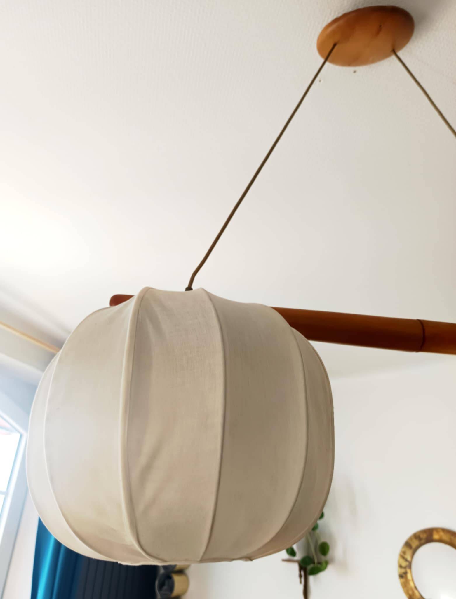 Vintage Scandinavian pendant light, wood and fabric