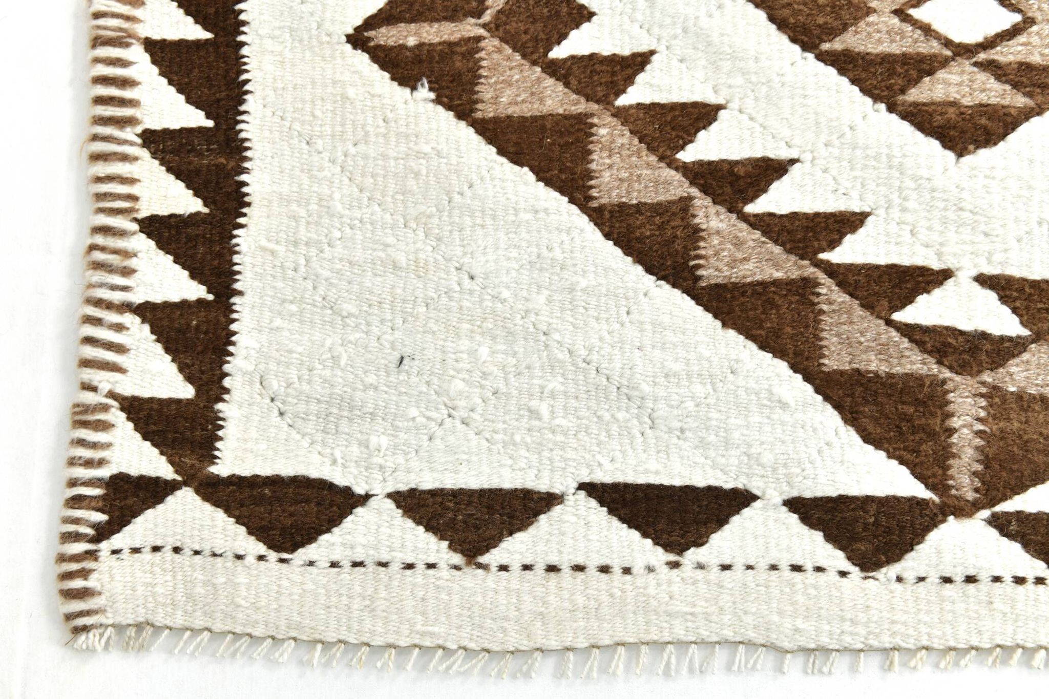 3x12 Geometric Beige & Brown Kilim Runner Rug, 102x357Cm