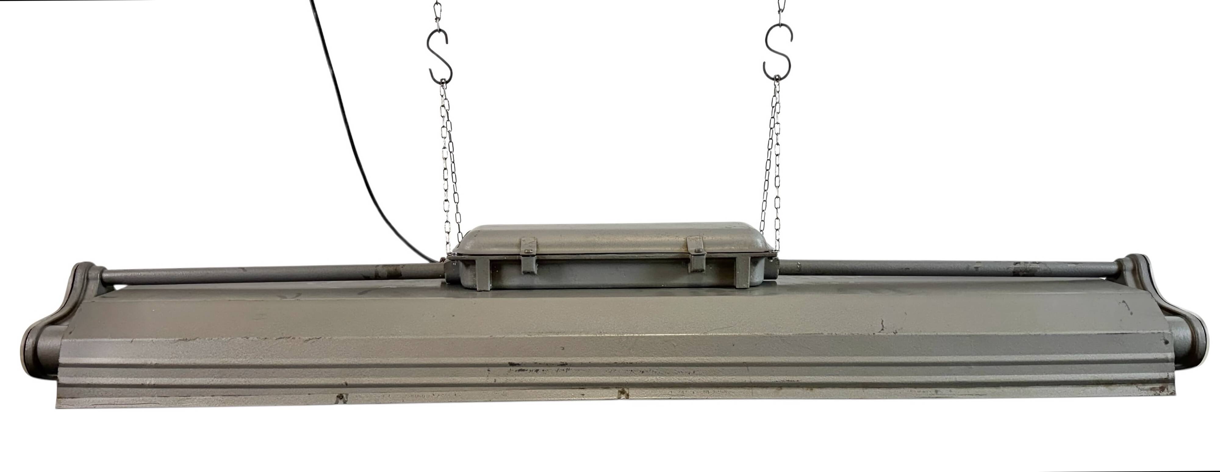 Grey Industrial Hanging Tube Light from Polam Gdansk, 1970s