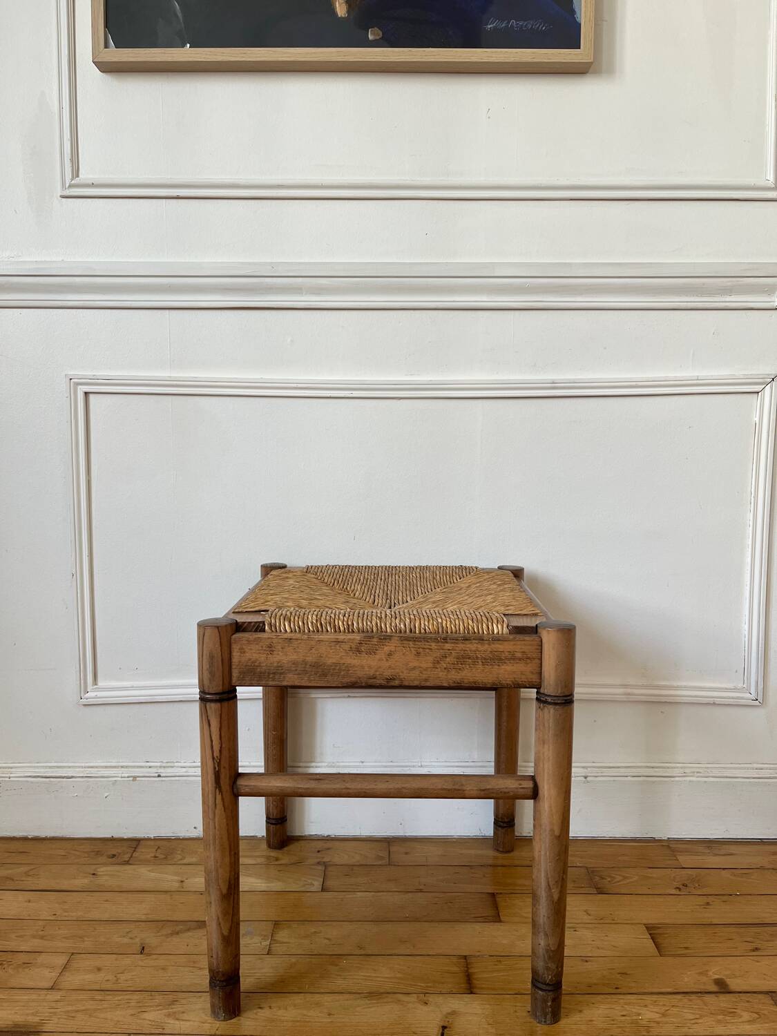 Straw and old wood stool