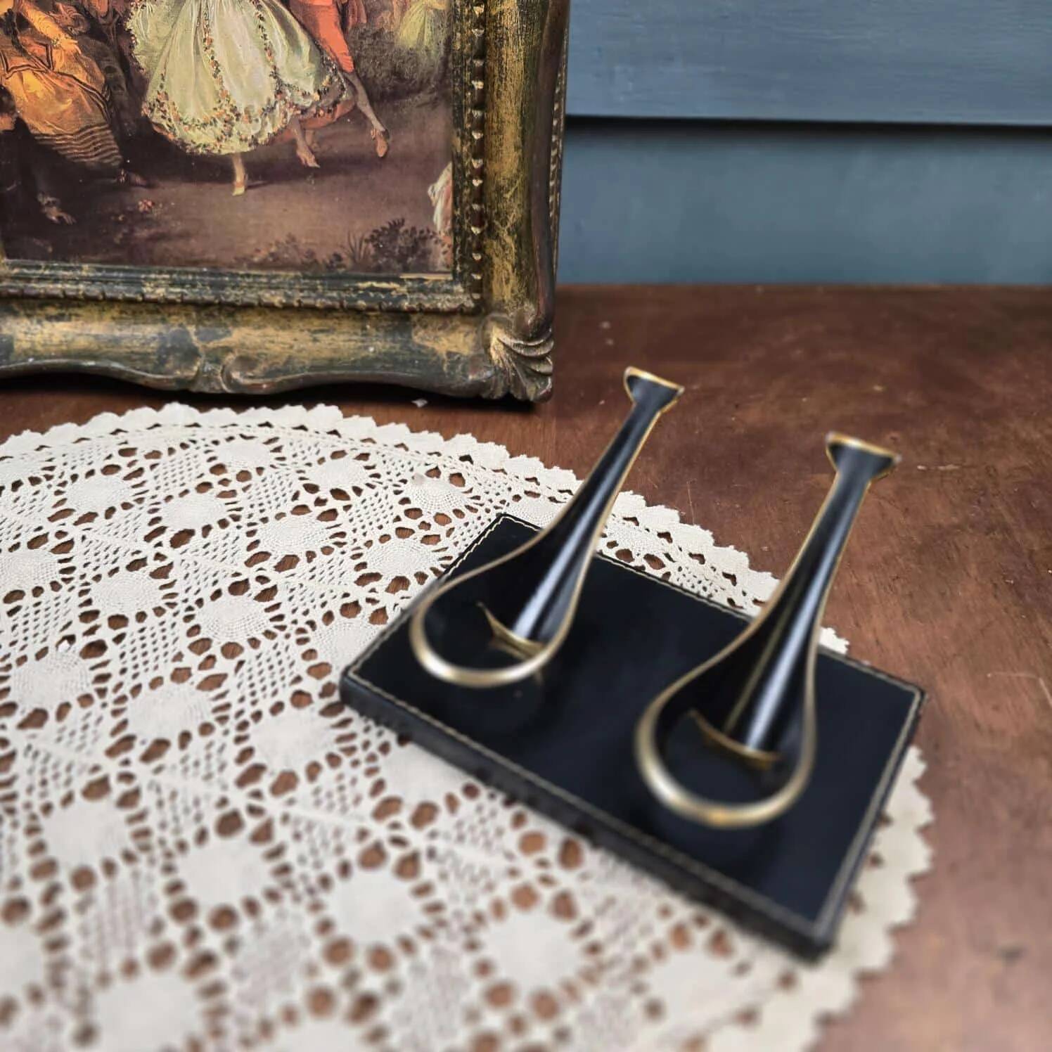 Double vintage black and gold pipe holder – Walter Bosse style from the 1950s