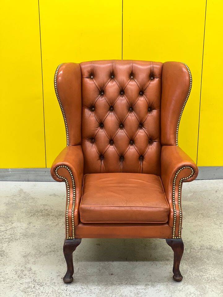 Fauteuil Chesterfield en cuir marron clair vintage
