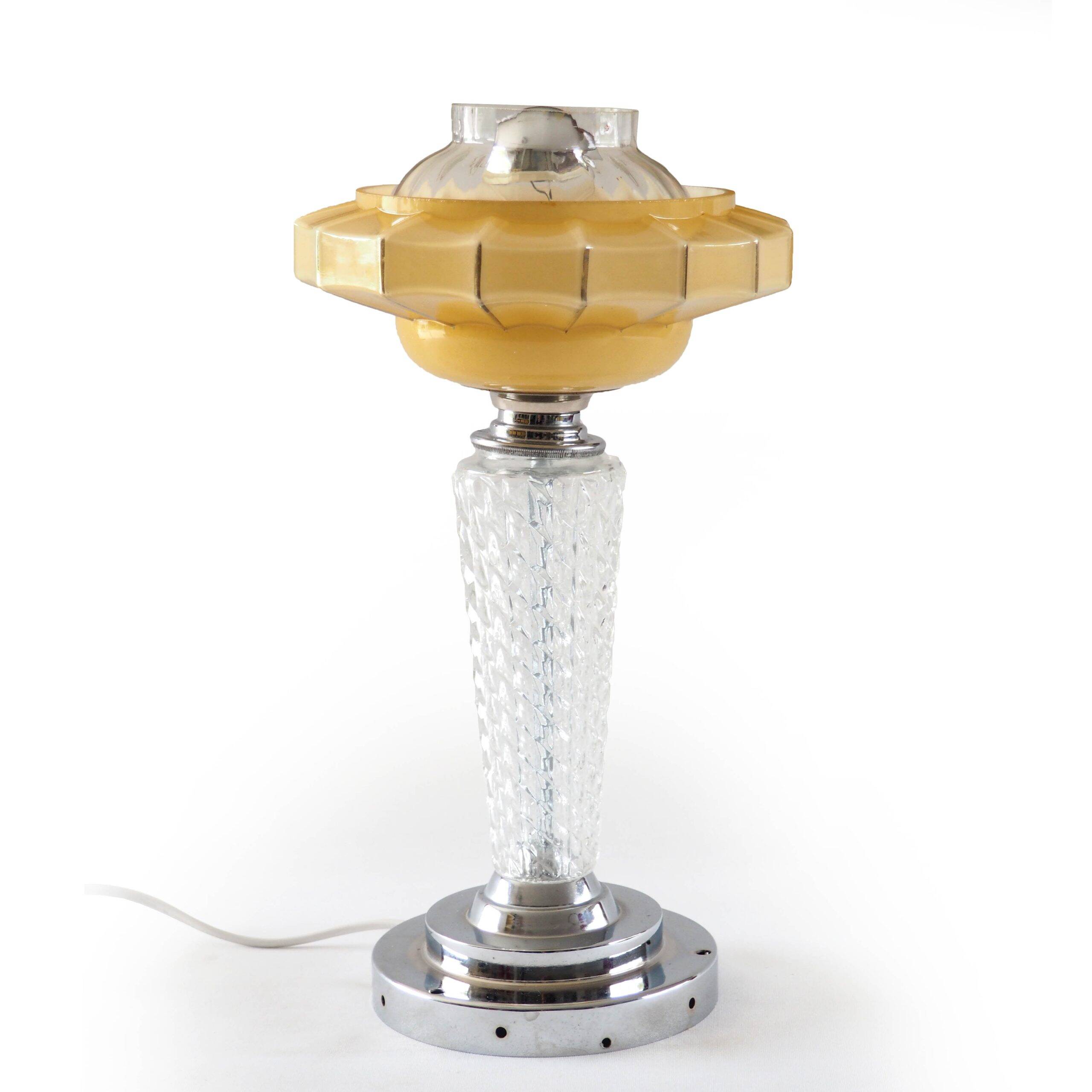 Art Deco glass and chrome lamp