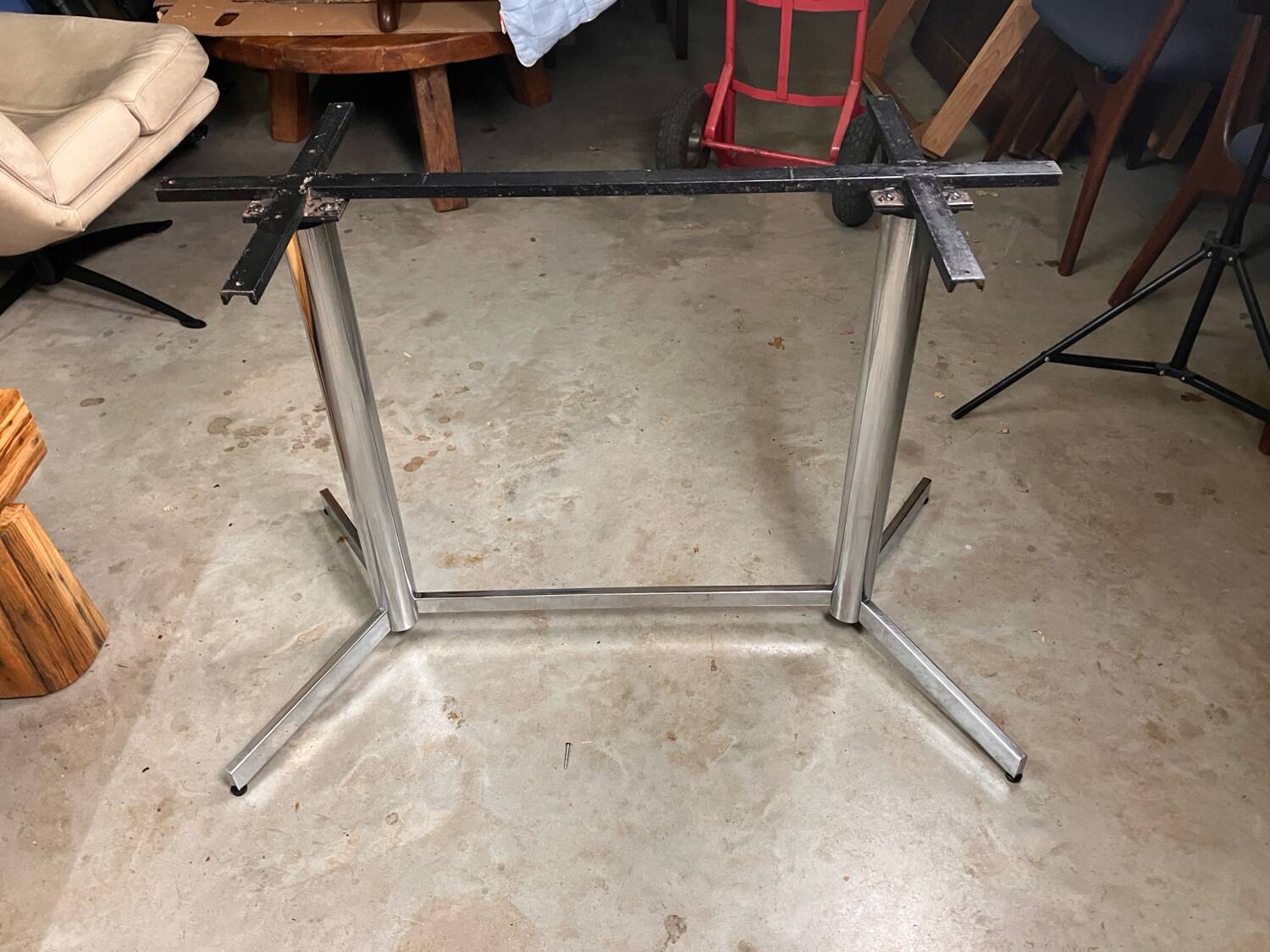 Vintage Dining Table Oval Chrome Solid Oak