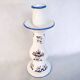 Old Rouen style earthenware candle holder decorated with flower basket 25 cm