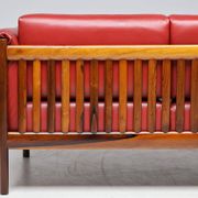 Johannes Andersen modern mid-century Danish canapé in rosewood and burgundy leather