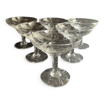 6 Champagne glasses – Guilloche crystal