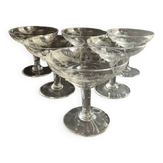 6 Champagne glasses – Guilloche crystal