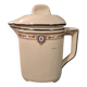 Old covered jug, vintage, geometric frieze with flowers and black trim.