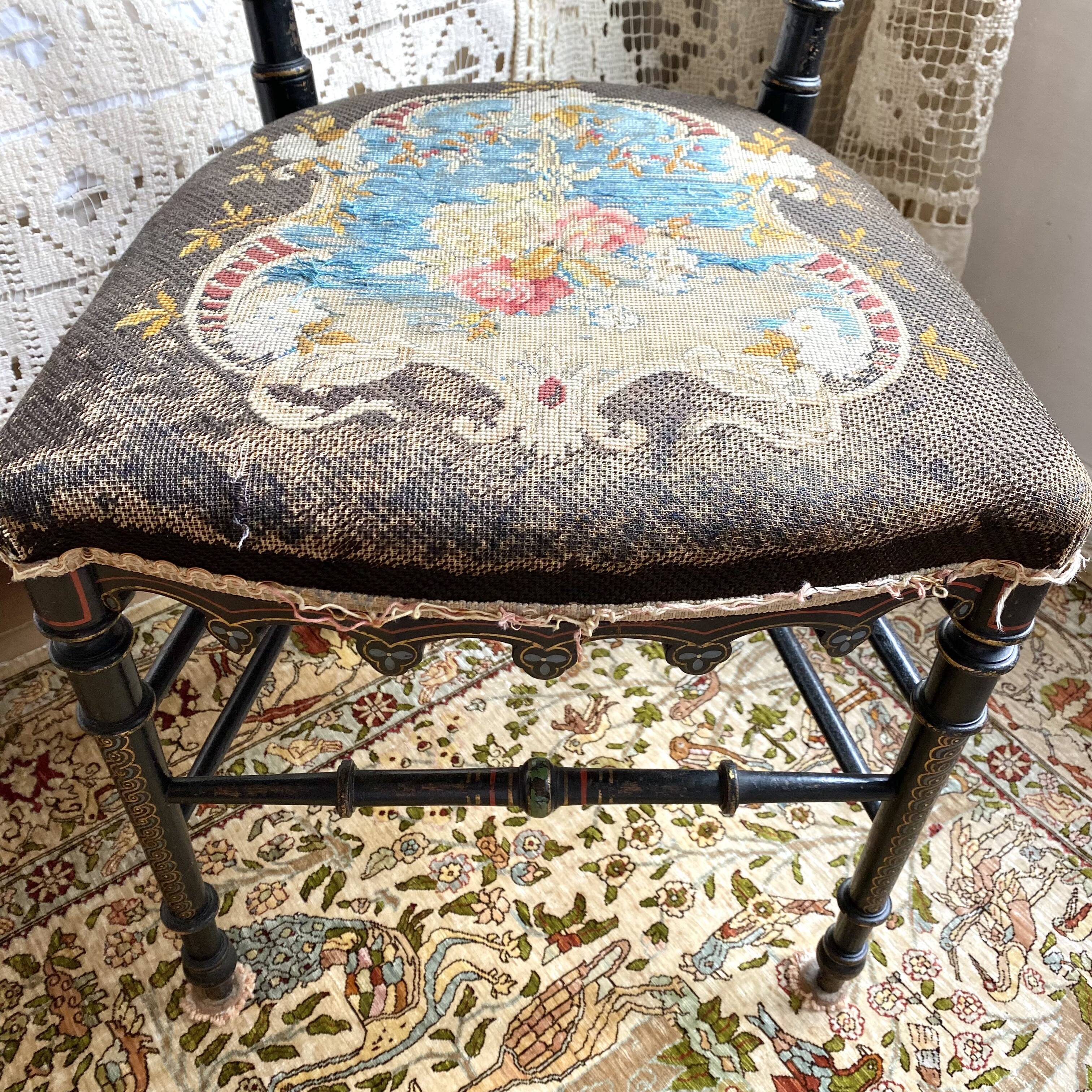 Antique chair napoleon III tapestry and painted wood