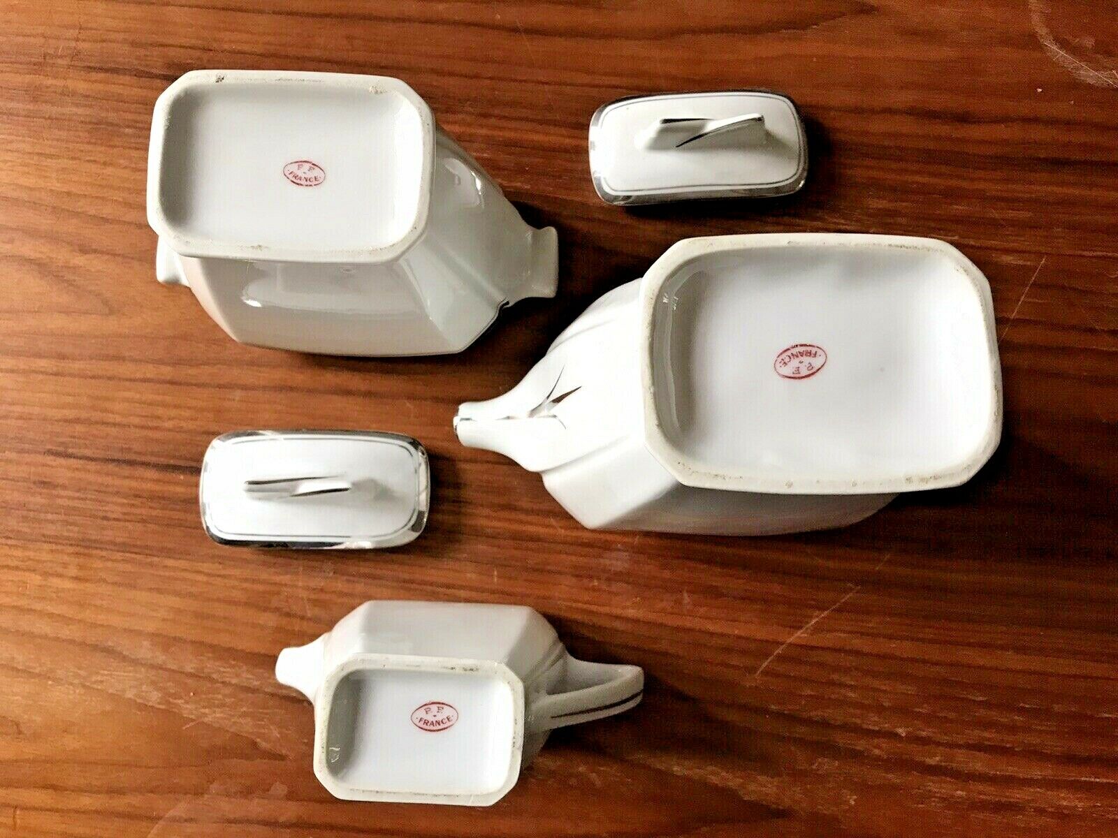 Art deco coffee service white porcelain of limoges liseré silver signed p.f.