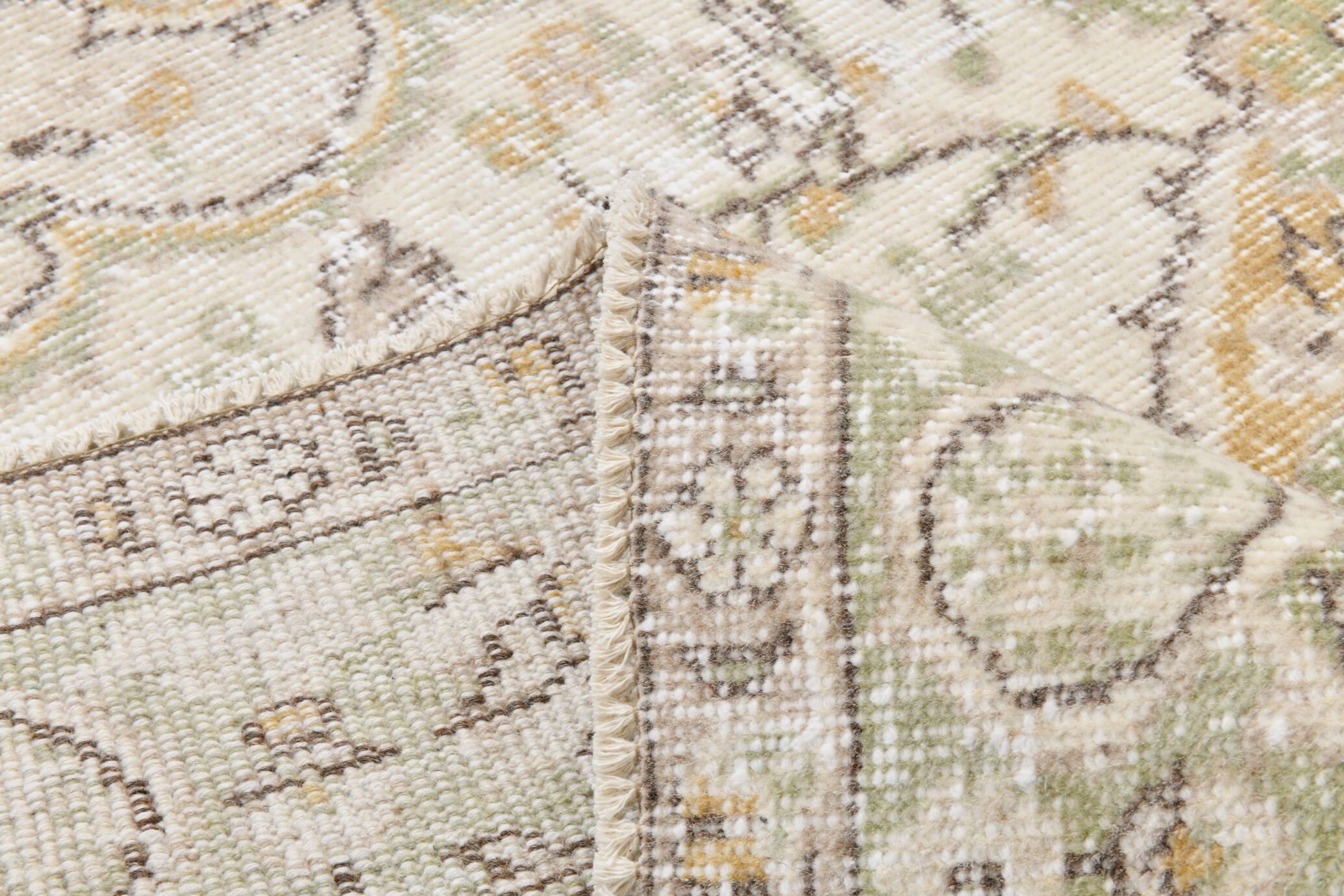 5x9 Light Green & Beige Madallion Corners Vintage Rug, 166x268Cm