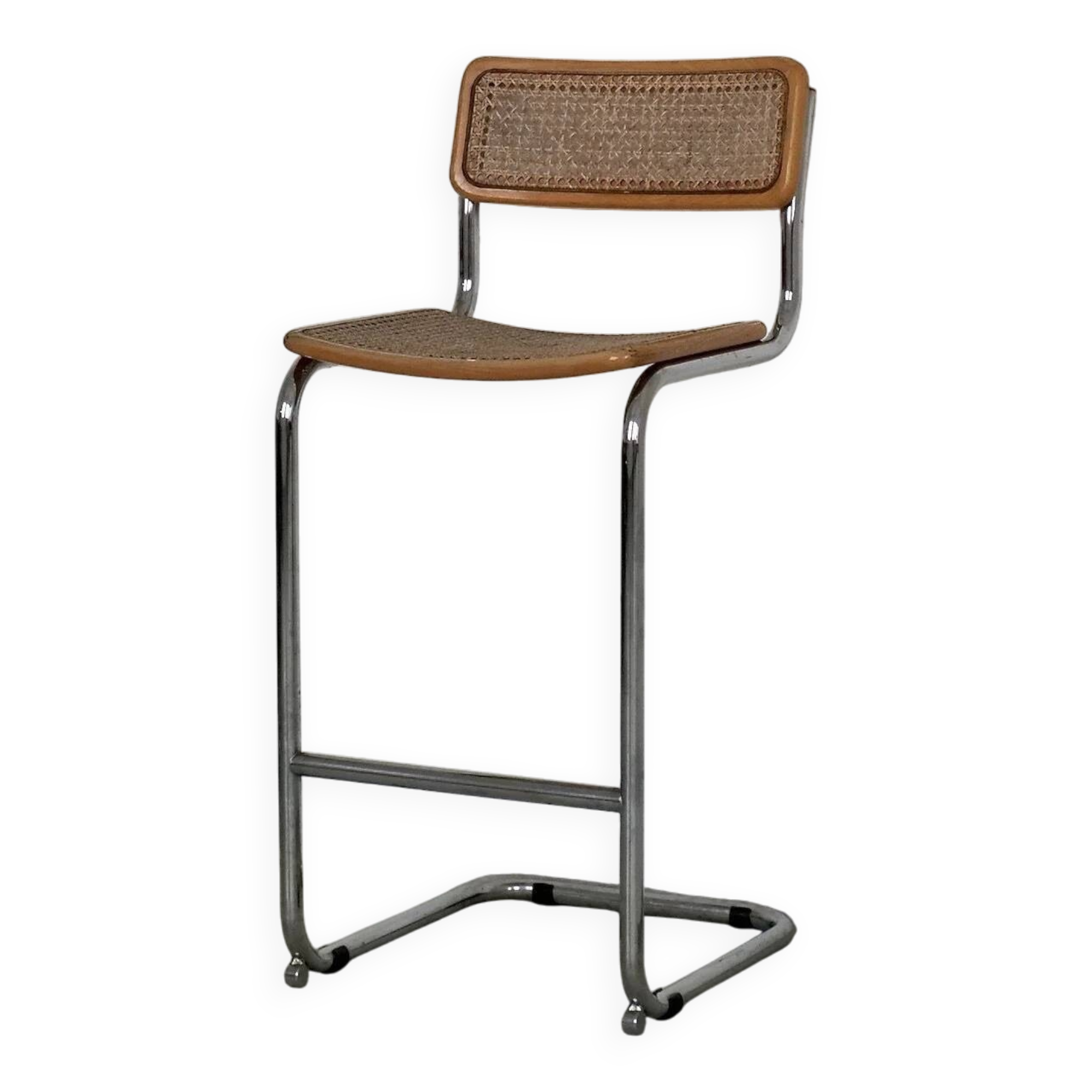 Tabouret de bar en rotin tubulaire style Marcel Breuer | Italie | Années 1970
