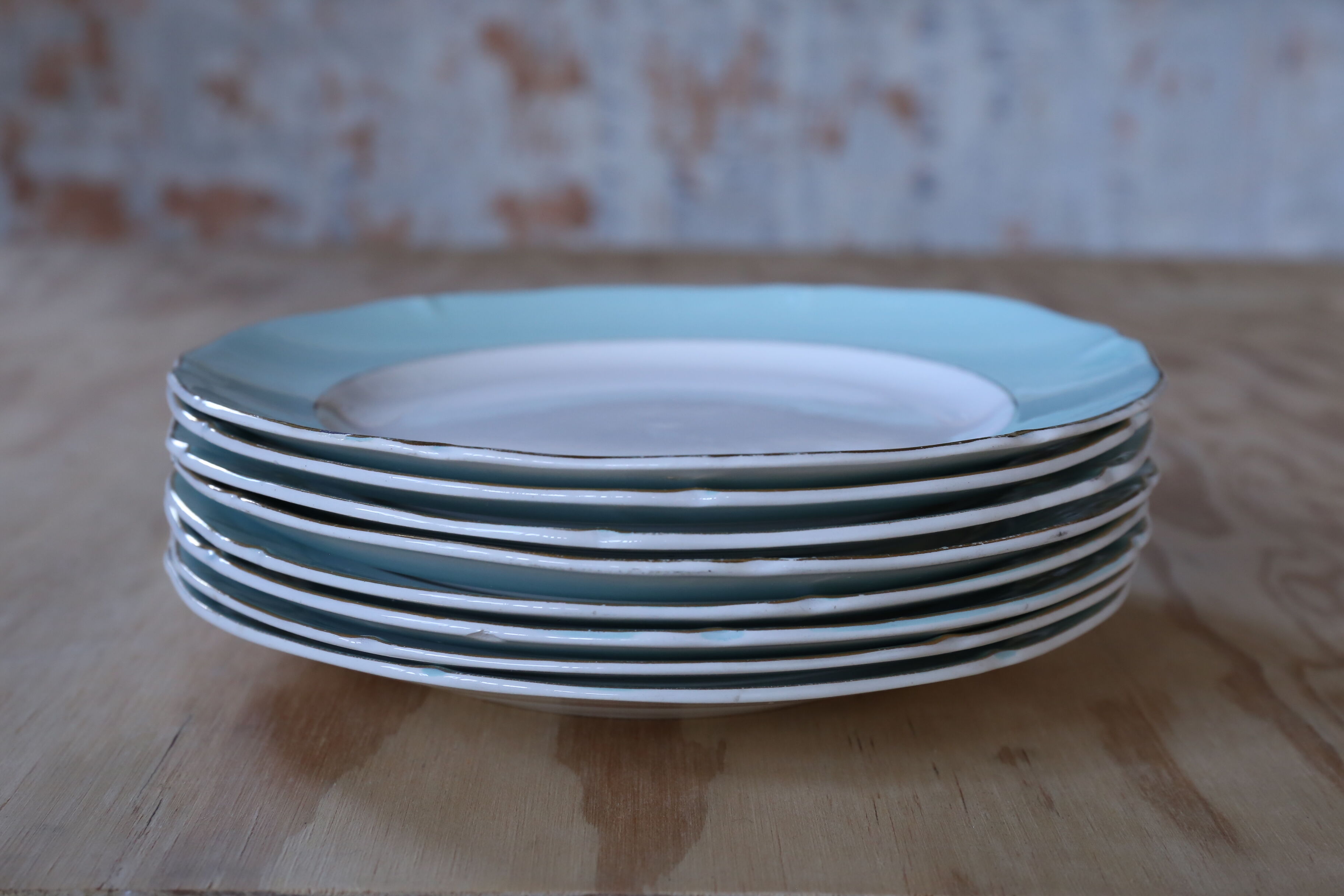 Vintage plates aqua/mint edge Ceranord