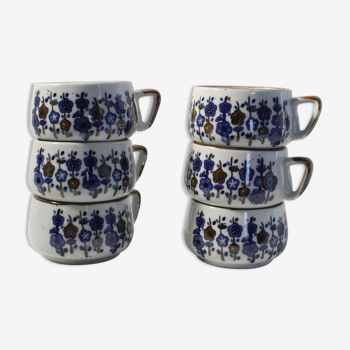 Lot de 6 tasses café vintage en céramique motifs fleuri