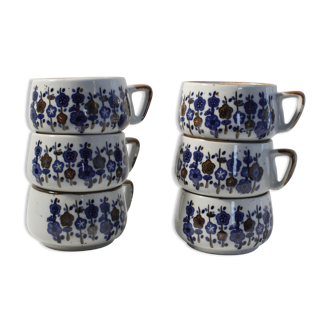 Set of 6 vintage ceramic coffee cups - floral patterns