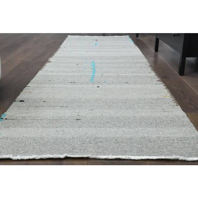 1970s Vintage Turkish Oushak Handmade Wool Cotton Gray Runner Rug 80x292