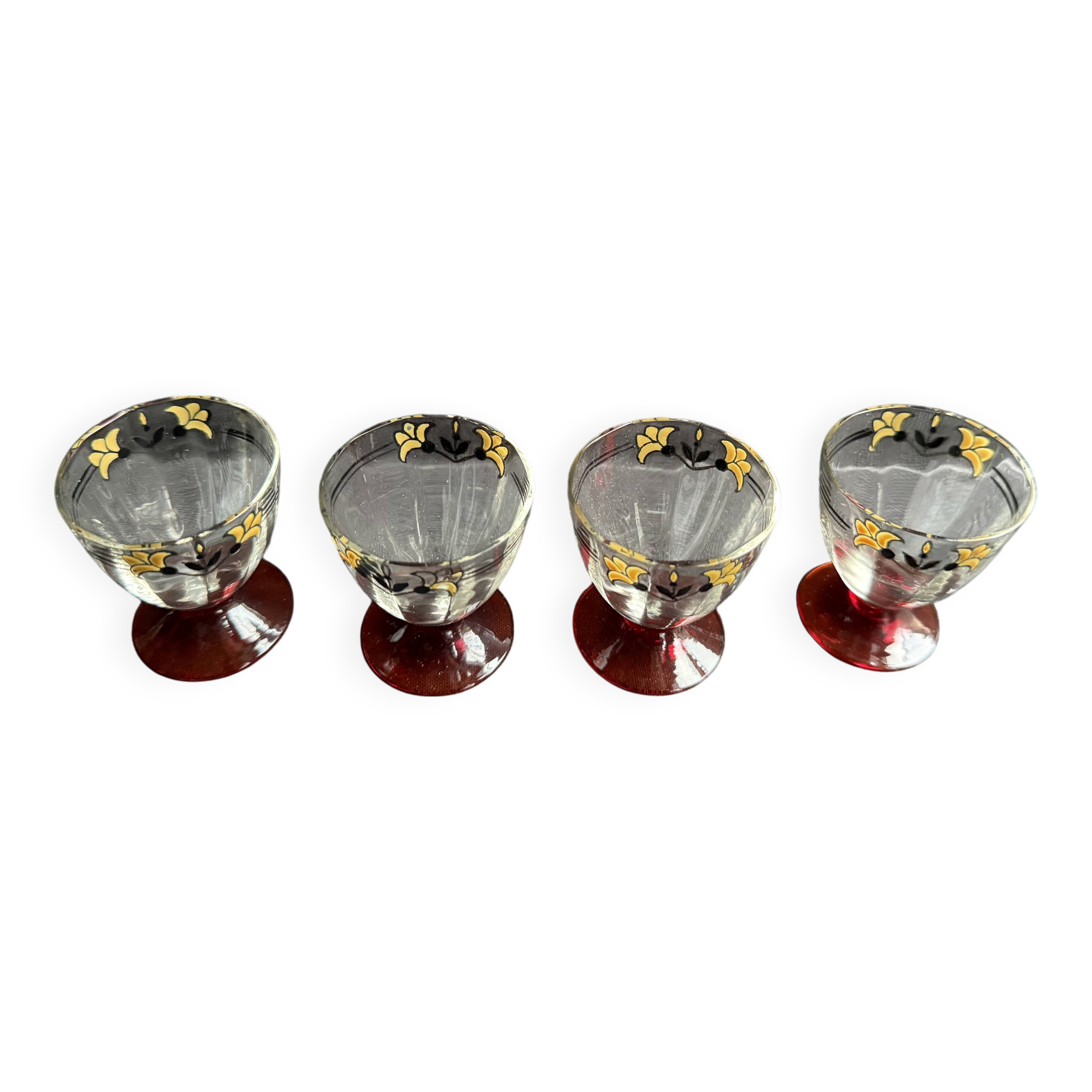 4 Enameled Alcohol Glasses – Art Deco