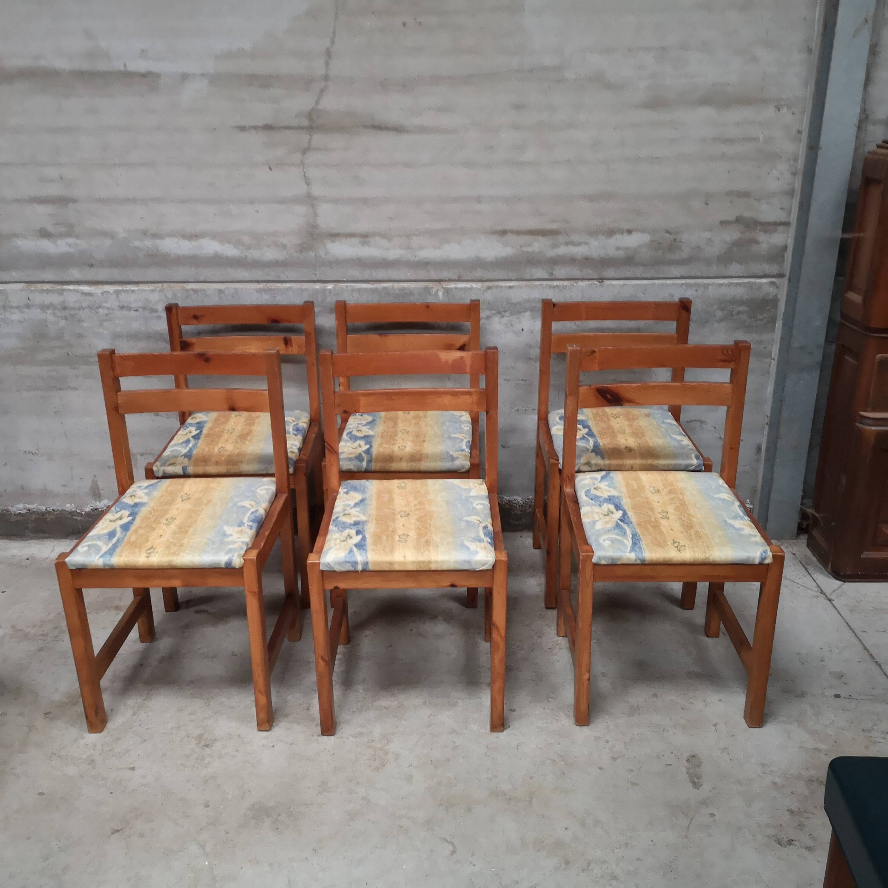 6 vintage 1970s pine Maison Regain chairs