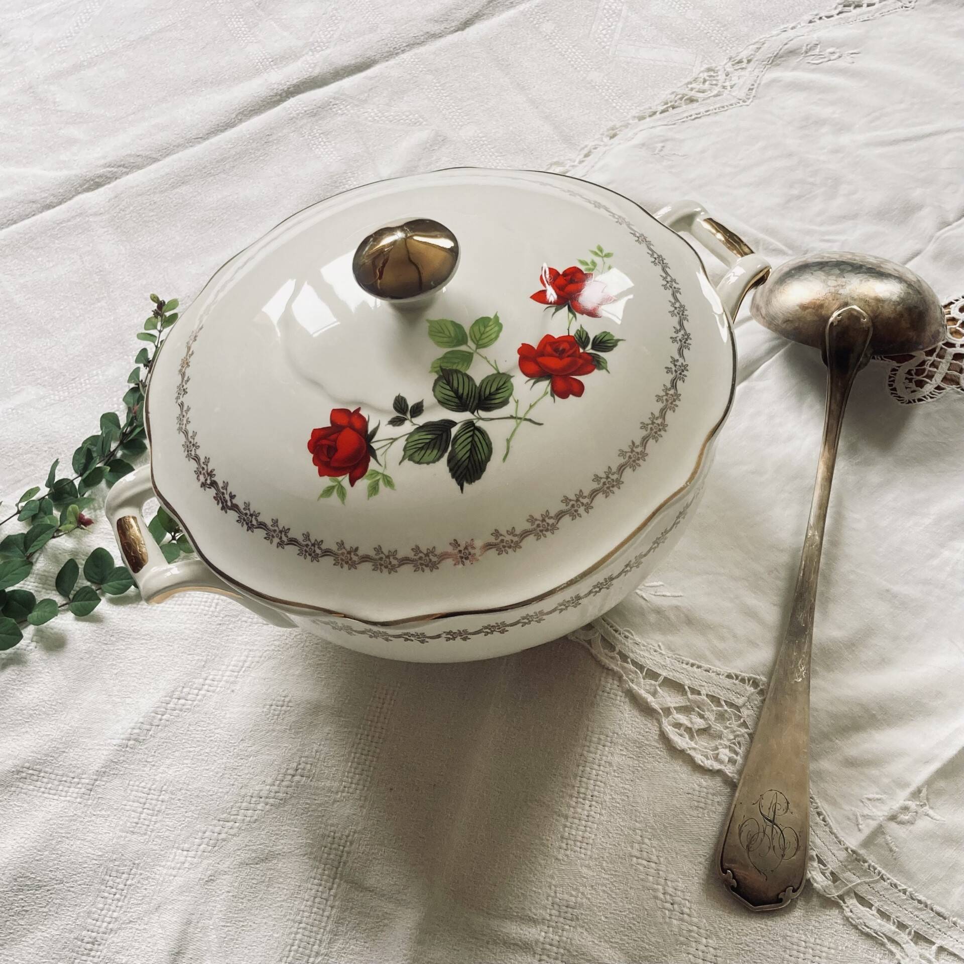 Old earthenware tureen made in France by Sarreguemines