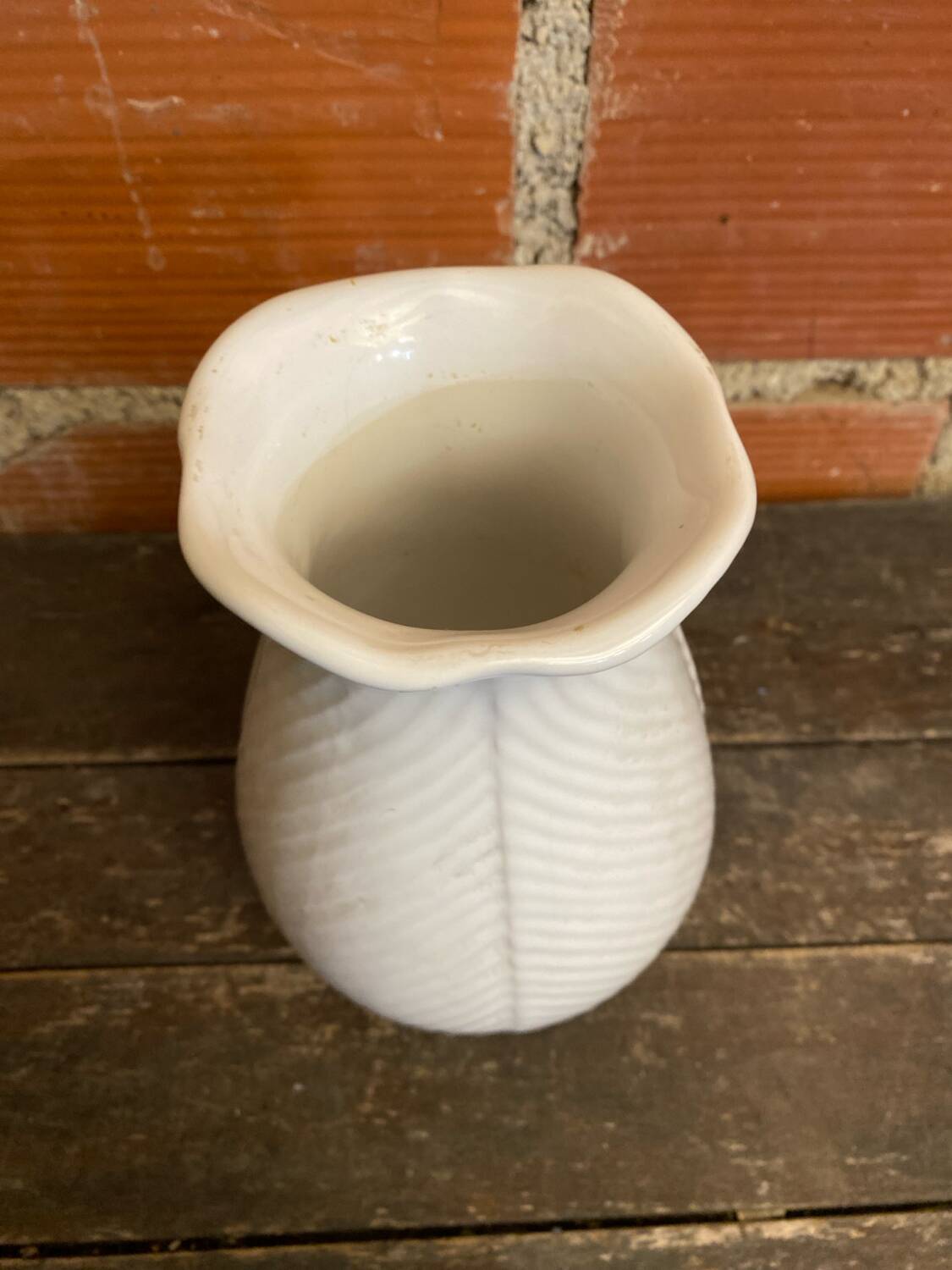 Vintage White Ceramic Flower-Shaped Vase France