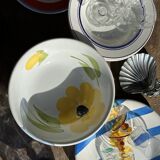 3 large Italian plates with blue stripes and lemons pattern