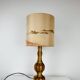 Vintage turned wood lamp, silk lampshade