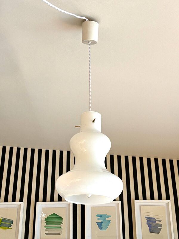 Suspension en opaline blanche par Massimo Vignelli pour Gino Vistosi,Murano