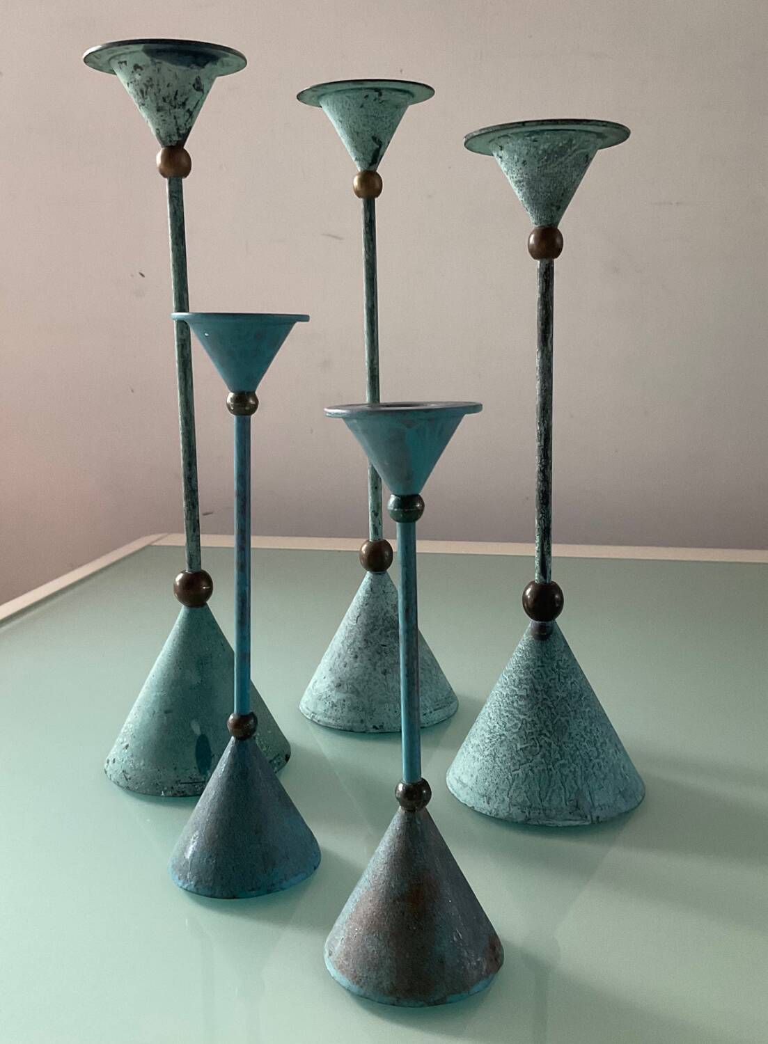 Set of 5 vintage metal candle holders