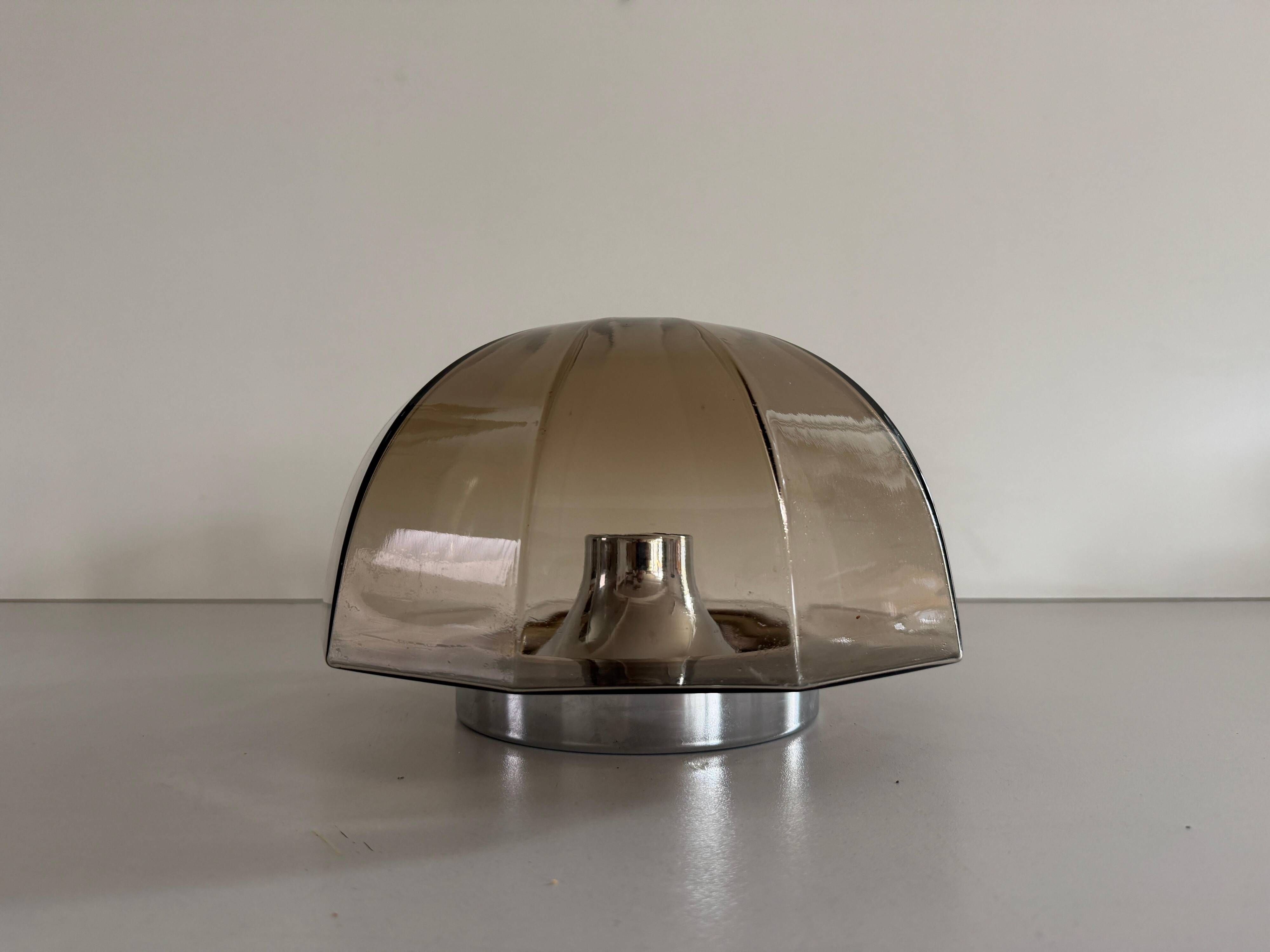 Flush-mounted brown glass fixture and metal base by N Leuchten, 1960s, Germany.