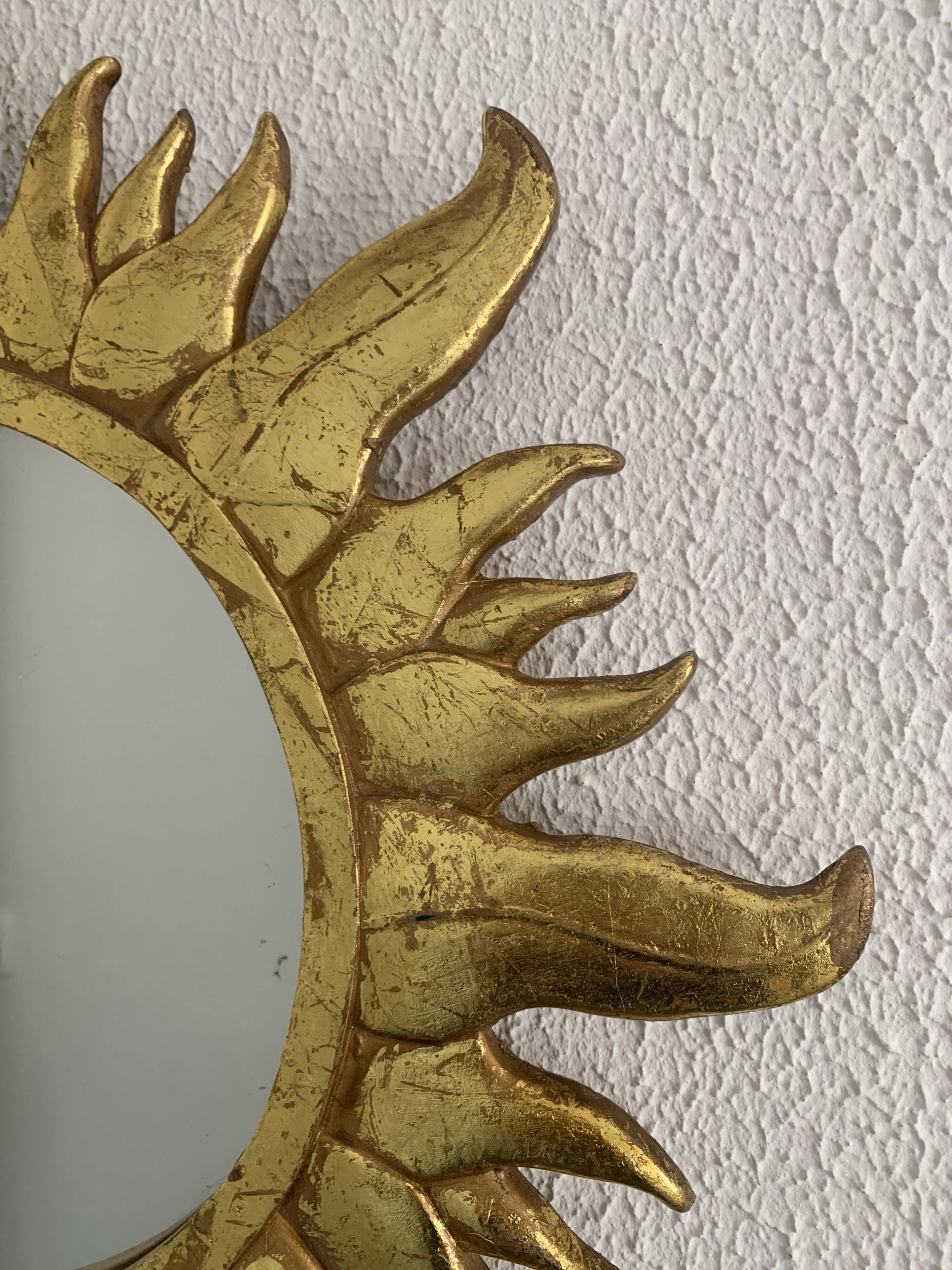 Vintage 1960s sunburst gold resin witch mirror - 49 cm